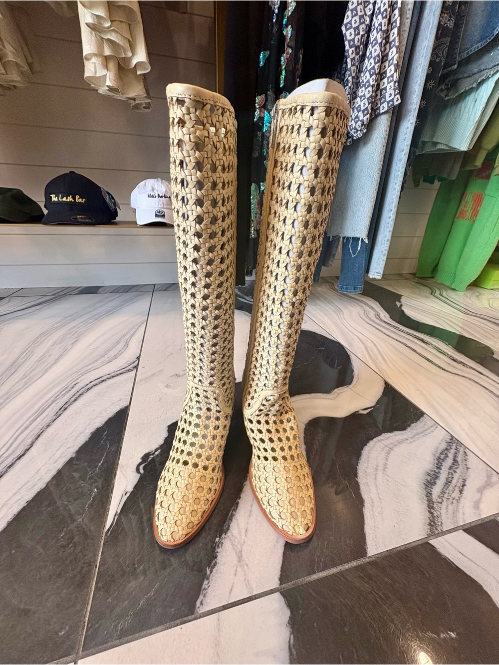 Free People Woven Over-the-Knee Boots in Natural Beige